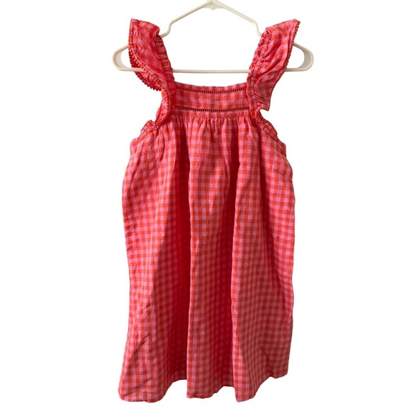 NWT‎ Crewcuts Pink Gingham Ruffle Sleeve Dress Linen Blend Size 10 - Picture 1 of 7